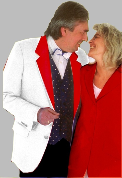 Weiße Elferratsjacke mit rotem Kragen Größe 54 Sonderangebot